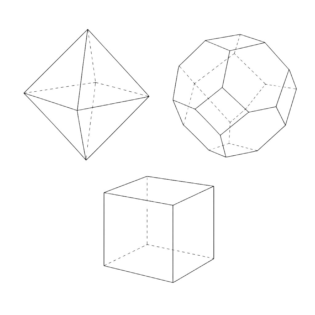 Flat-faced diamond crystal forms